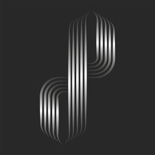Initials Monogram Dp Or Pd Letters Logo Silver Linear Emblem, Combination Two Letters D And P, 3d Effect Metallic Gradient Parallel Lines Pattern, Overlapping Striped Shapes.
