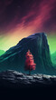 © Maizal - rock cliffs with a tree in the edge with aurora northern sky