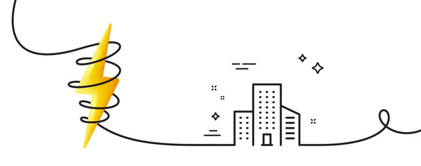 Wall Mural - Buildings line icon. Continuous one line with curl. City architecture sign. Skyscraper building symbol. Buildings single outline ribbon. Loop curve with energy. Vector