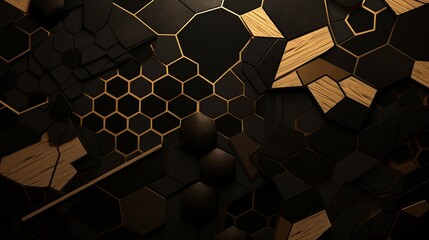 Abstract Black and Gold Background with Geometric Shapes