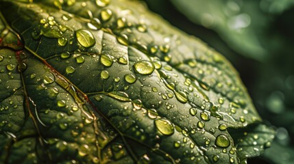 Canvas Print - A close-up image of a leaf with water droplets. Perfect for nature or environmental themes