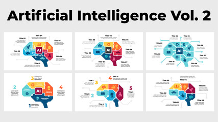 AI Brain Infographic Template. Artificial Intelligence Circle Diagrams. Neural Network. Chip Logo. Computer Language Icon. Deep machine learning logo. Big Data Technology. Futuristic design concept