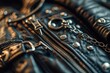 A detailed close up of a black leather jacket. Perfect for fashion blogs, clothing catalogs, or edgy lifestyle articles