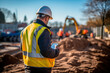 © MPS - Focused Foreman Managing Construction Site Via Digital Tablet, selective focus
