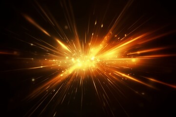 Wall Mural - Bokeh golden orange color beam design glow on dark black abstract background. Generative AI