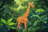 Fototapeta Dziecięca - cartoon style of a giraffe in the forest