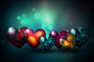 Wall Mural - Background with hearts and lights. Generative AI