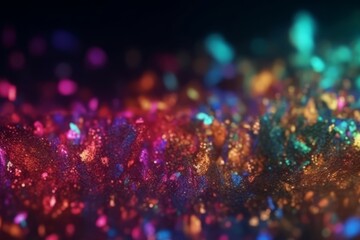 Wall Mural - Neon glitter background. Grain texture. Defocused sparkles. Generative AI