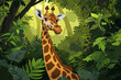cartoon style of a giraffe in the forest