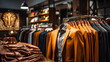 Interior of a men's clothing store. Style and fashion, Luxury clothes in the shop, fashionable men's clothing store with a stylish interior design in shopping mall, Selling a variety of clothing, Ai