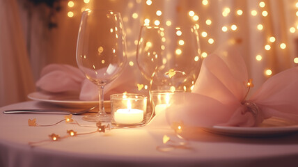 Wall Mural - table setting with glasses on a festive evening, restaurant, christmas luxury table