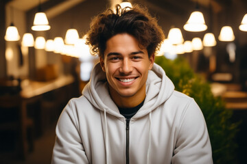 Poster - Man with smile on his face and white hoodie.