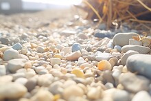 Dry Riverbed With Exposed Stones And Pebbles