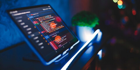 Digital technology industry concept development of programming and coding technologies.