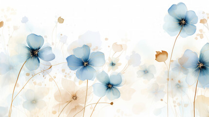 Wall Mural - Elegant tiny flowers transparent watercolour background. Pastel colour palette. Generative AI