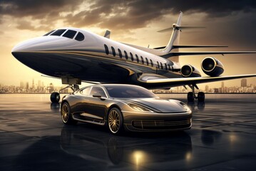 Modern Luxury car private jet. Air private. Generate Ai