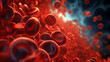 3d rendering of red blood cells in vein, blood cells flowing in one direction