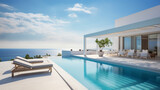 Fototapeta  - Contemporary holiday villa with sea view pool and terrace Copy space image Place for adding text or design 