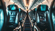 Close-up of a row of leather seats in an airplane cabin. Business trip concept. Generative AI