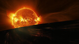 Fototapeta  - solar storm, astronomical observation solar corona and prominences, observation of the sun cosmic view fictional graphics