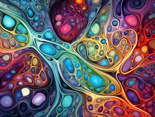 Wall Mural - Neon neural or cellular structures