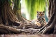 sumatran tiger resting in a shaded grove