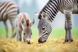 zebra foal grazing beside adults for protection