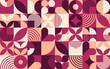 Purple, maroon and pink modern abstract geometric Bauhaus pattern background. Modernism or brutalism background, artwork vintage Bauhaus vector print or business presentation geometrical shape layout