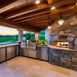 A Mediterranean-style outdoor kitchen with a tiled pizza oven5