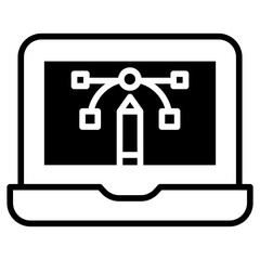 Poster - Laptop Pen tool  solid glyph icon