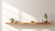 Modern Minimalism: White Wall with Wood Floating Shelf Enhances Living Room Decor