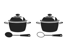 Detailed Illustration Of Black And White Pots With Lids, Art Of Kitchen Utensils For Various Uses