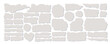 Set of torn gray paper isolated on a white background. Vector illustration of small scraps of torn paper of different sizes and shapes. Crumbled pieces of pages.