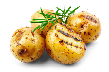 Grilled potatoes isolated on white or transparent background