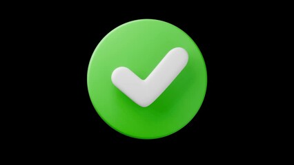 Check mark tick box icon simple looped animation. Transparent backgound. 3d rendered movie with alpha channel	
