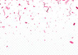 Pink confetti, celebrations banner, isolated on transparent background