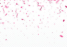 Pink Confetti, Celebrations Banner, Isolated On Transparent Background