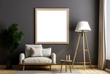Fototapeta  - Blank wooden picture frame on wall in modern livingroom interior, mockup template, studio photo, Cinematic, Photoshoot, Shot on 65mm lens, Shutter Speed 1 4000, F 1.8 White Balance, 32k, Super-Resolut
