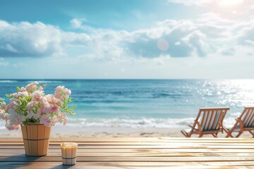 Poster - Scenic Beach View with Relaxing Chairs for Mother's Day

