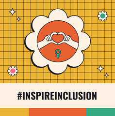 Wall Mural - International Women's Day 2024 campaign #InspireInclusion. Geometric abstract design in the trendy retro Neo brutalism style. IWD 8 March Women's History Month. Inspire Inclusion feminism holiday.