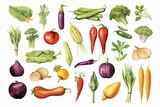 Fototapeta Nowy Jork - Watercolor vegetables set