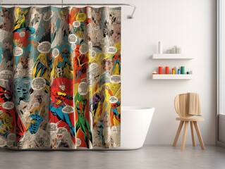 Wall Mural - Stylish Shower Curtain Mockup for Bathroom Decor - AI Generated