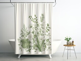 Wall Mural - Stylish Shower Curtain Mockup for Bathroom Decor - AI Generated