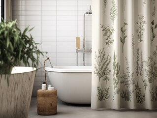 Wall Mural - Stylish Shower Curtain Mockup for Bathroom Decor - AI Generated