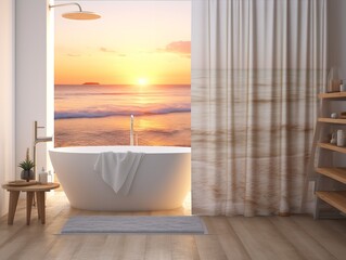 Wall Mural - Stylish Shower Curtain Mockup for Bathroom Decor - AI Generated