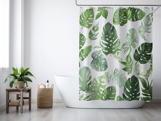 Wall Mural - Stylish Shower Curtain Mockup for Bathroom Decor - AI Generated