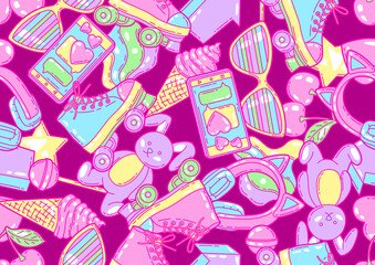 Wall Mural - Seamless pattern with fashion girlish items. Colorful cute teenage background.