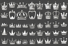 Crown Icon Set, Colorless Isolated Background With Set Of Crowns For Logo And Designs