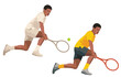 © ivnas - Dark-skinned male tennis player in a yellow and white uniform bent down hitting a ball