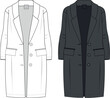 Unisex Long Line, Button-up, Wool Like Coat- Coat technical fashion illustration. Fashion sketch. Flat technical drawing. Vector illustration.